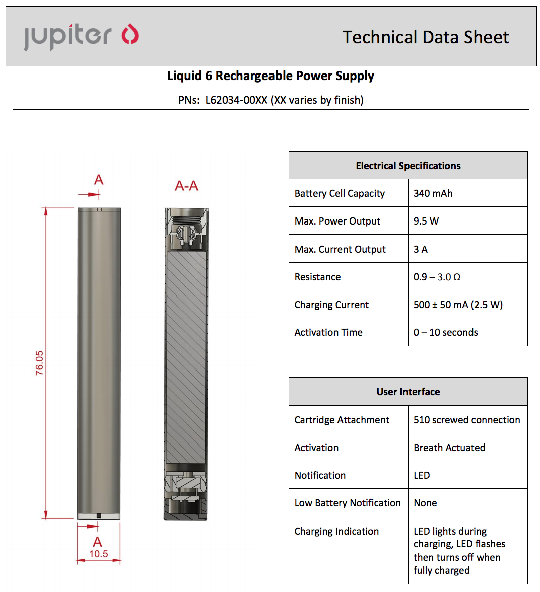 Jupiter l6 battery data sheet specifications