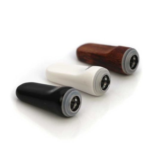 Three mouthpiece options: black ceramic, white ceramic, and red cedar wood