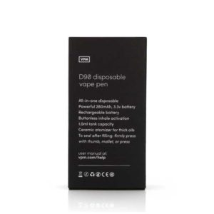 D90 Disposable oil vape pen back of packaging