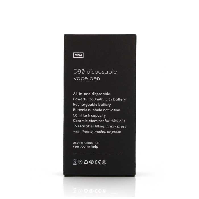 D90 Disposable oil vape pen back of packaging D90 Disposable oil vape pen back of packaging