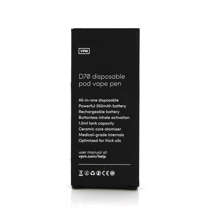 VPM D70 Disposable vape back of packaging