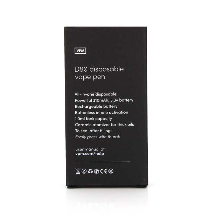 VPM D80 Disposable vape pen back of packaging